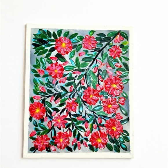 ZOE FLAY Other - 3D Floral Canvas Art with Pink and Green Design Original Hand Painted Certified
